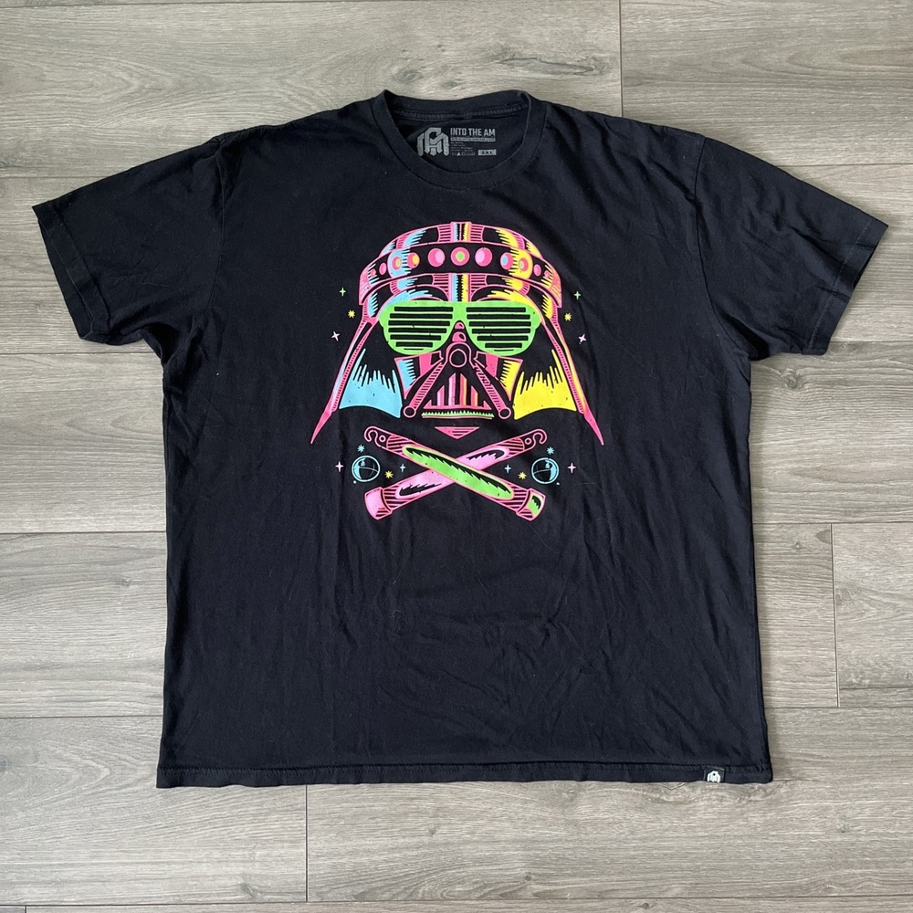 Into The AM Mens 2XL T Shirt Black Neon Darth Vader Graphic